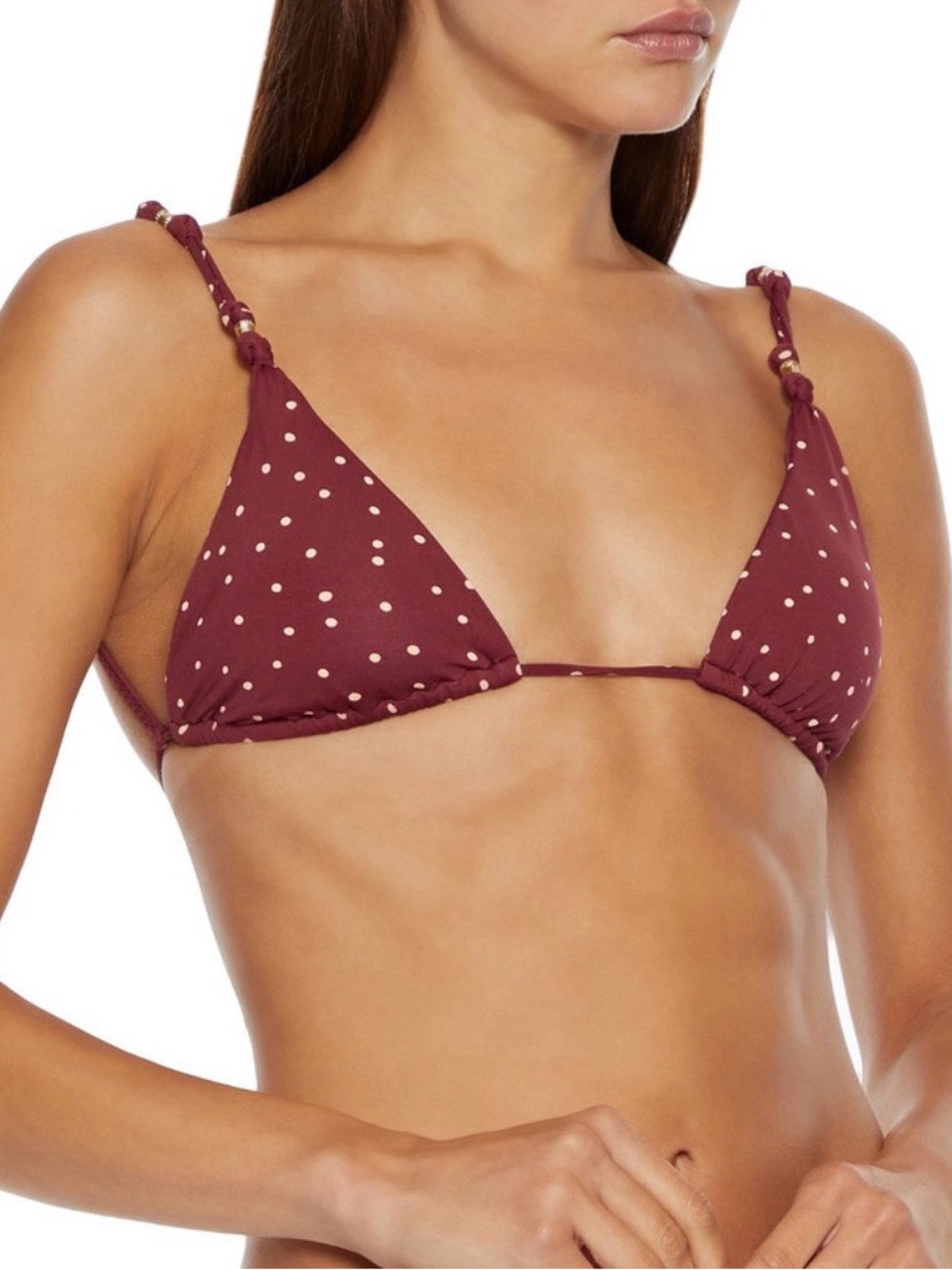 Polka Dot Triangle Bikini Top - Burgundy